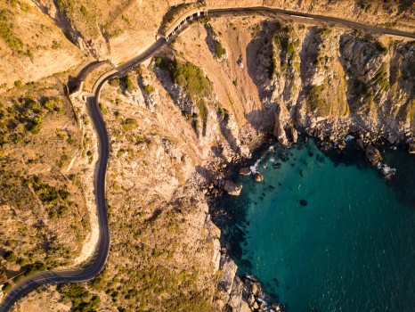 Aerial view of the road and cliff