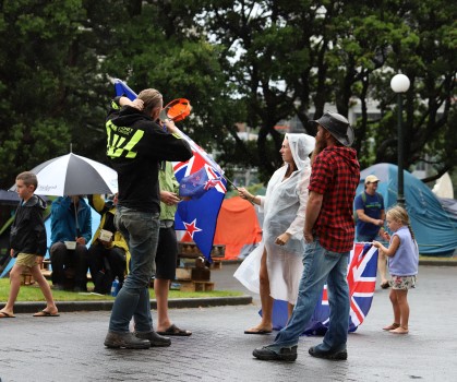 Protesters in the rain - Convoy 2022 protest