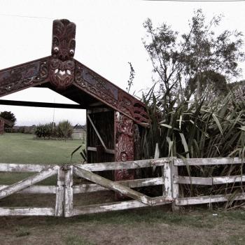 Maori carving Marae entrance and fence