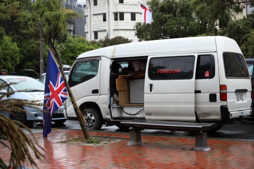 NZ flag and van - Convoy 2022 protest