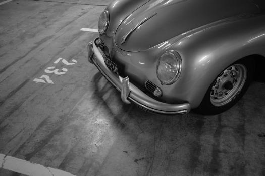 Classic Porsche frunk fender and wheel black and white