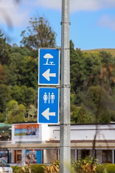 'Park and public restrooms' sign boards