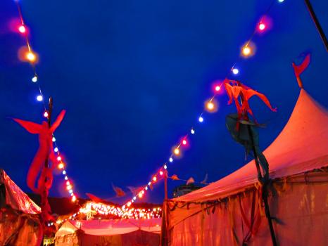 Vivid bunting lights at a fair in Wellington