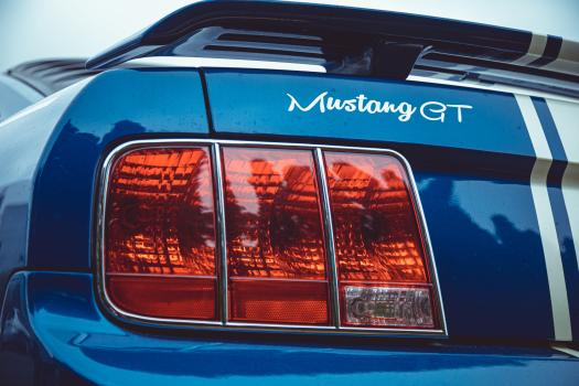 Blue and white Mustang GT rear light