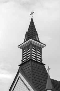 Church steeple with cross B&W