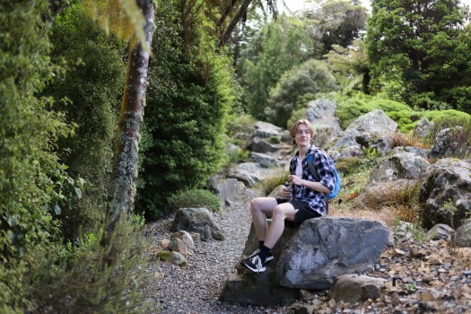Hiker sitting on a rock
