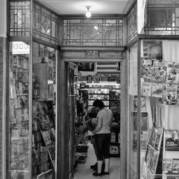 Book hunt at a bookstore on K' road monochrome