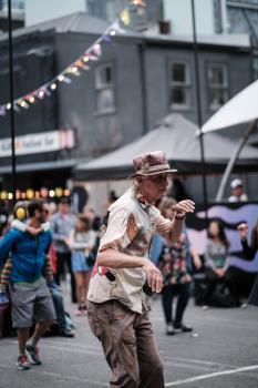 Old man dancing in the street at Cuba Dupa 2021 bokeh
