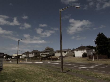 Lamp post grass road and houses at Whanganui