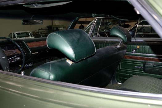 Green interior view of bench seat classic Pontiac