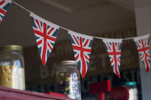 Union Jack bunting and jar of candies