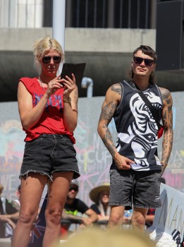 Tattooed man and woman on stage - Convoy 2022
