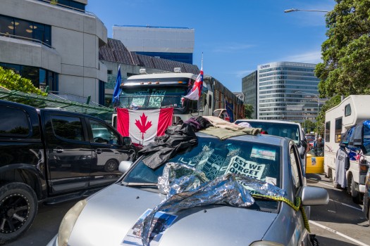 Protest proxy Canada flag on truck