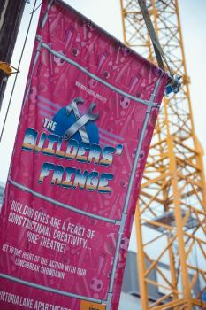 The Builders Fringe streamer hanging on a pole