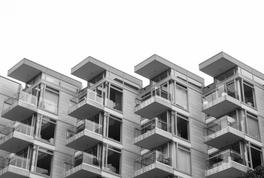 Modern apartments with balconies B&W