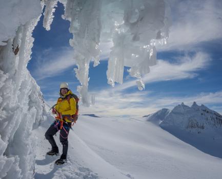 Climber, icicles, Ruapehu
