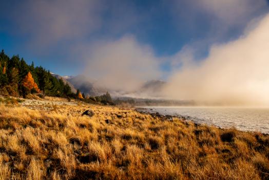 Lake Ohau in the Southern Alps in the mist