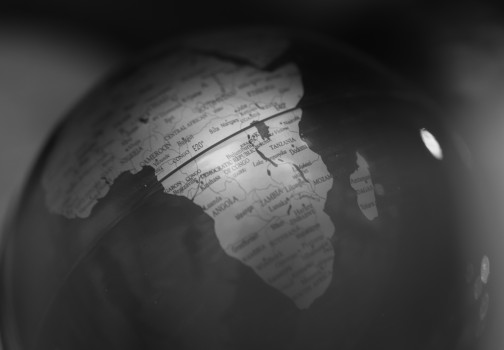 Globe showing map of Africa macro monochrome