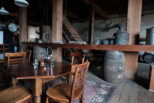 table and chairs for whisky taste test in a distillery