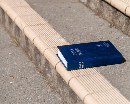 Protest bible on the stairs