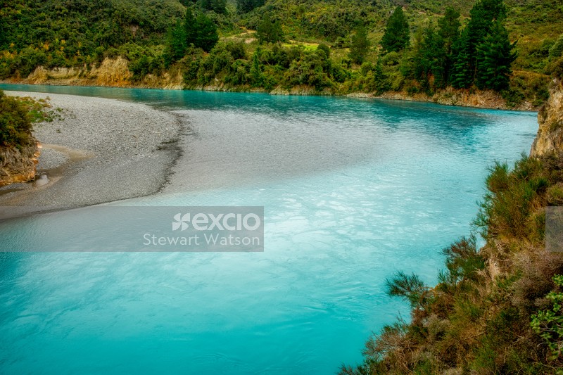 The turquoise  water of the Rakaia river