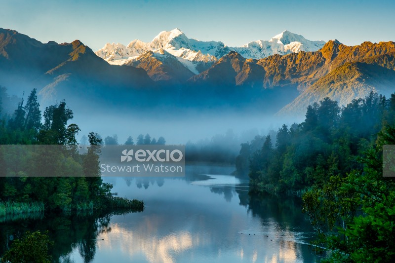 Lake Matheson in the early morning haze