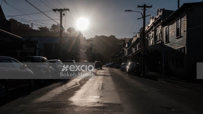 Morning sun shines on a street in Wellington