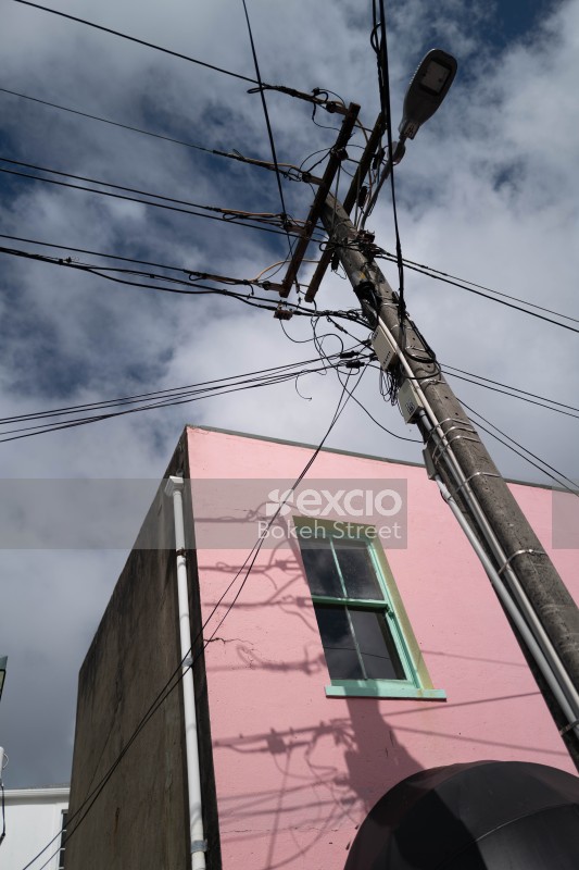 A pink wall and electric pole at Newtown festival 2021