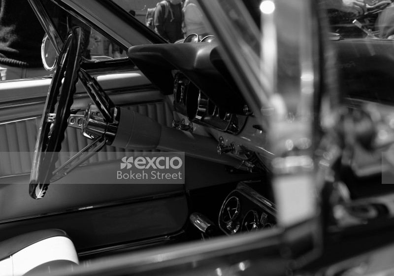 Classic Ford Mustang interior black and white