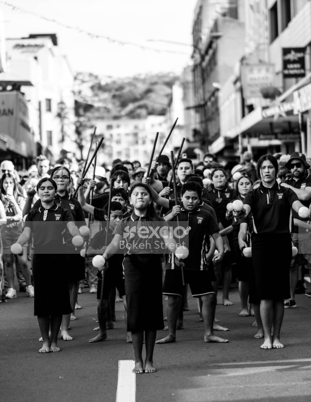 Crowd gathered to watch children perform traditional dance at Cuba Dupa 2021 bokeh monochrome