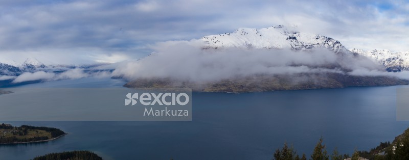 Clouds over lake Wakatipu panorama