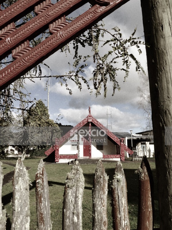 Maori carved sculpture on top of a Marae