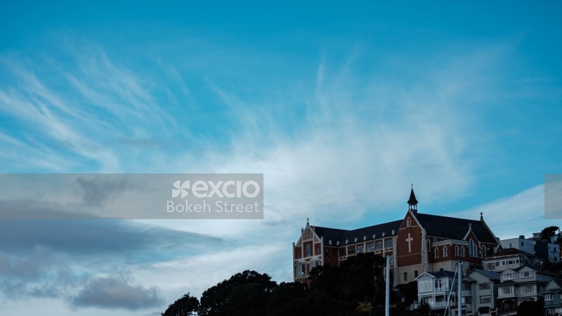 Partly cloudy sky and a Church