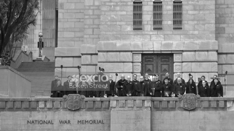 Choir gathered at National War Memorial's inauguration monochrome
