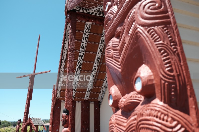 Whakarewarewa Maori carving architecture and cross