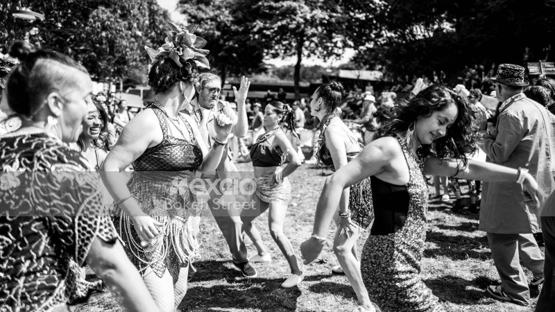 People dancing and enjoying at Aro valley Fair 2021 black and white