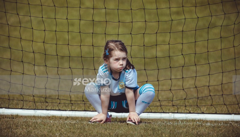 Goal keeper girl wearing Argentina kit - Little Dribblers