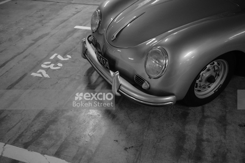 Classic Porsche frunk fender and wheel black and white