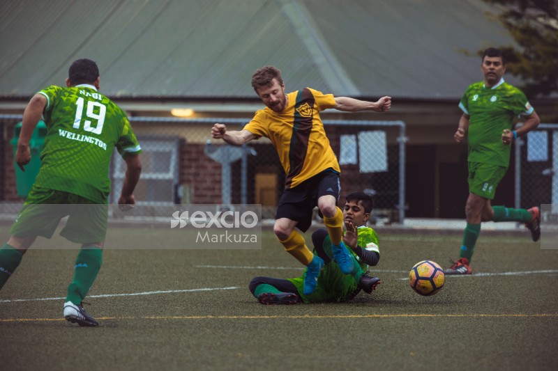 Player in yellow kit countering a sliding tackle - Sports Zone sunday league