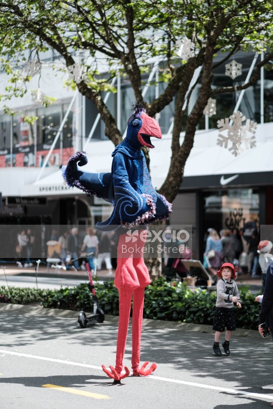 Street performer in bird costume