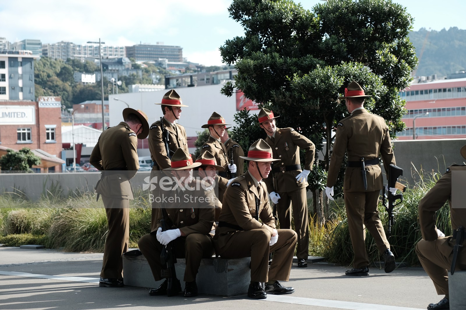 Group of young soldiers hanging around on Anzac Day 2017