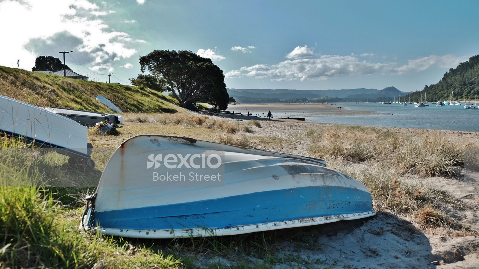 Overturned boats on a beach