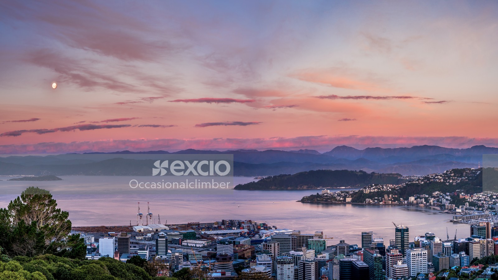 Wellington city and harbour at sunset