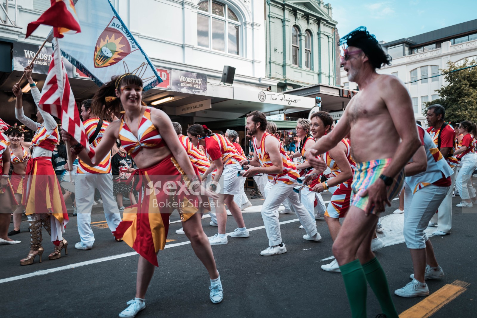 Batucada group performing in the street at Cuba Dupa festival 2021
