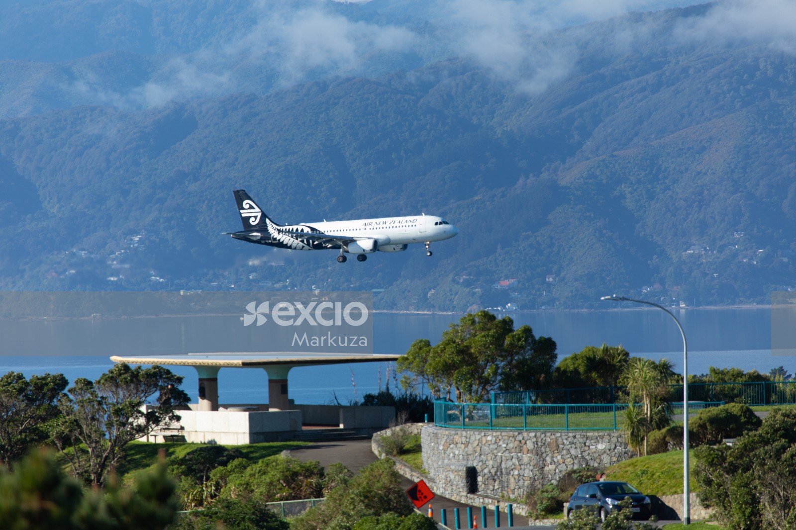 AIR New Zealand flight over the greenery around Wellington