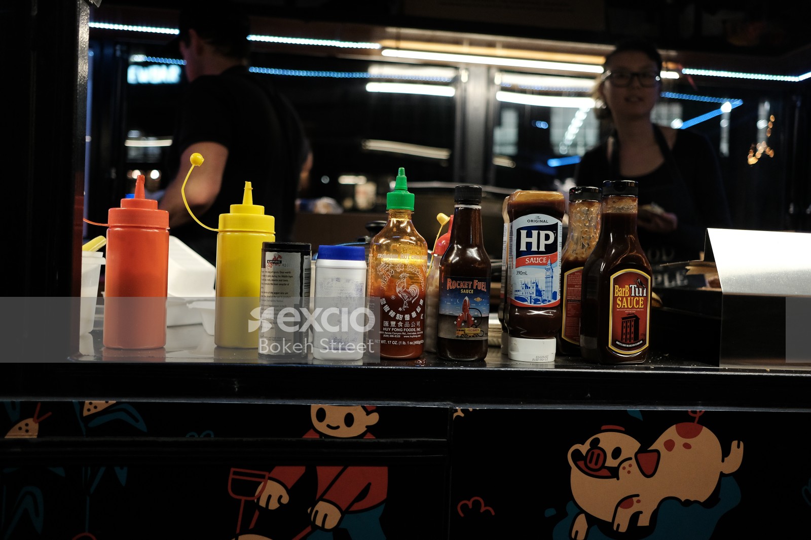 Condiments and sauces in the street food truck