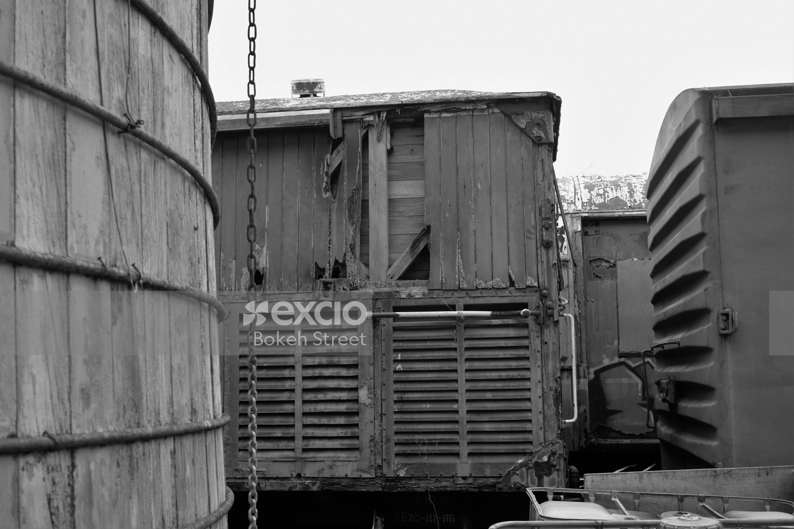 Abandoned old freight bogie monochrome