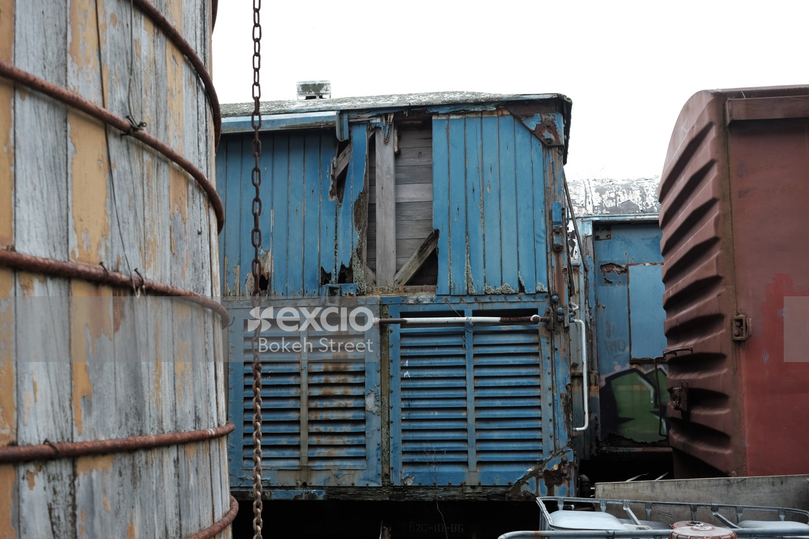 Abandoned old blue freight bogie