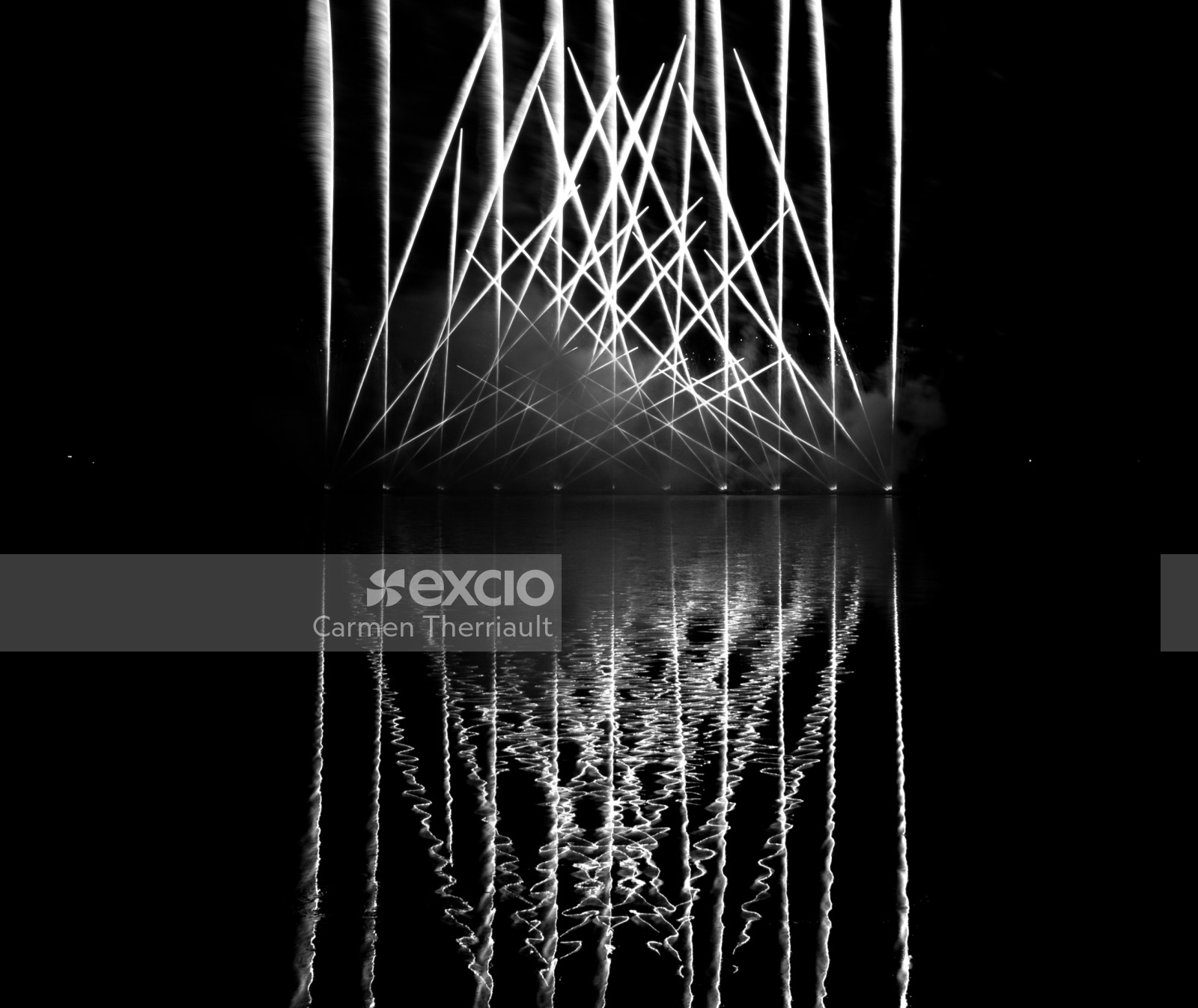 Reflected fireworks in Black and White