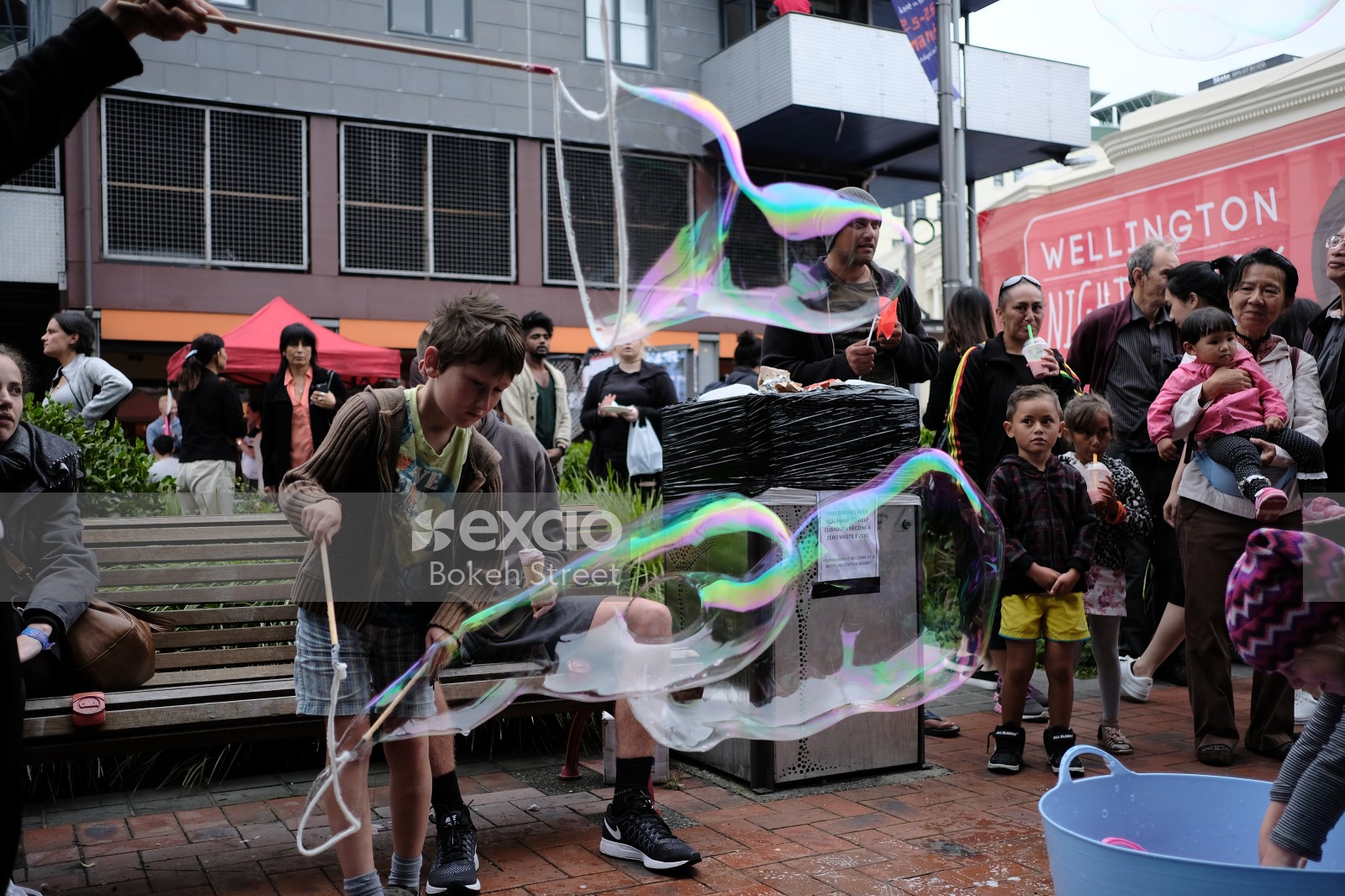 Street performer with bubbles